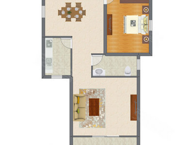 1室1厅 70.95平米户型图
