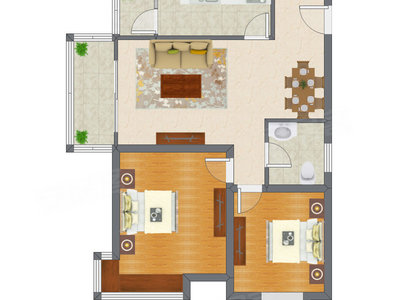 2室2厅 89.08平米户型图