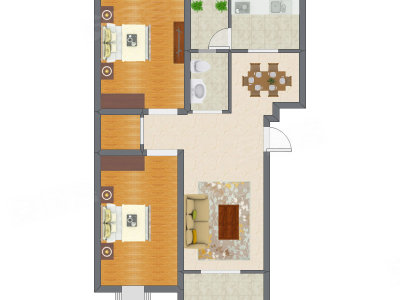 2室2厅 91.20平米户型图