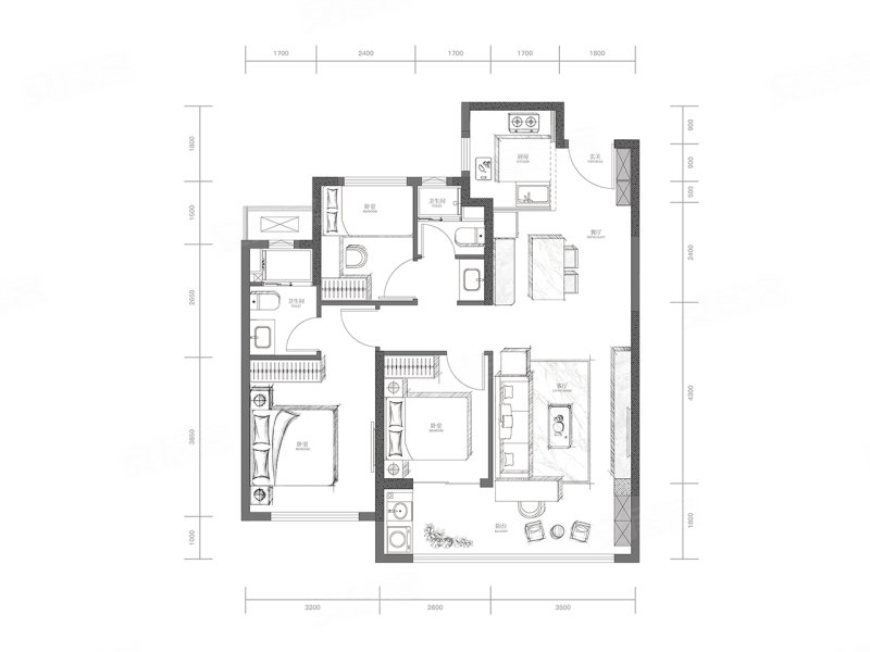 保利缦城和颂3室2厅2卫98㎡南160万