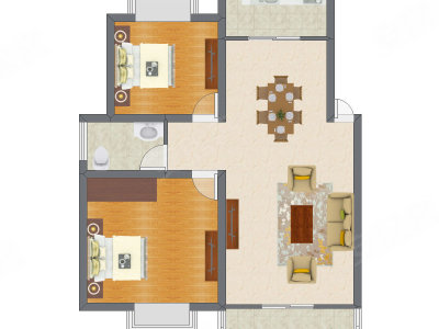 2室2厅 72.42平米户型图