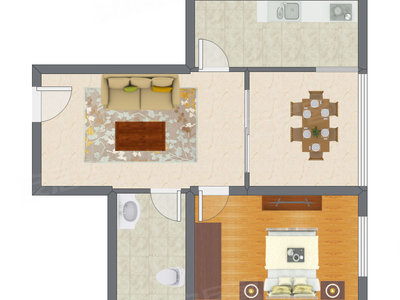 1室2厅 64.21平米户型图