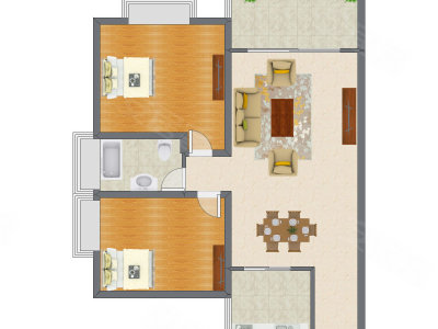 2室2厅 77.75平米户型图