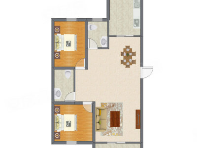 2室2厅 108.34平米户型图