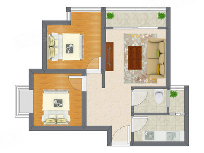 2室1厅 64.15平米户型图