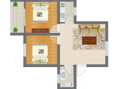 2室1厅 72.32平米户型图