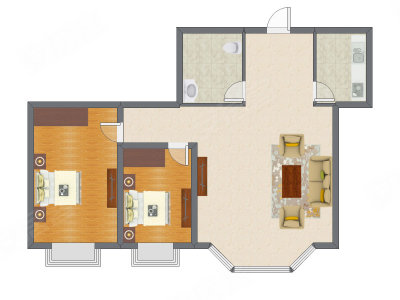 2室1厅 121.86平米户型图