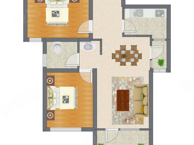 2室2厅 88.22平米户型图