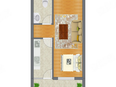 1室2厅 42.70平米户型图