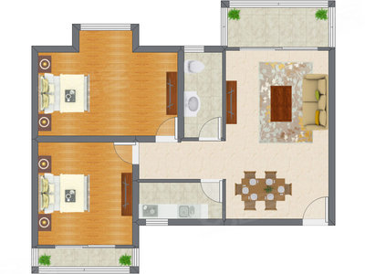2室2厅 105.64平米户型图