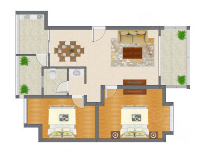 2室1厅 93.65平米户型图