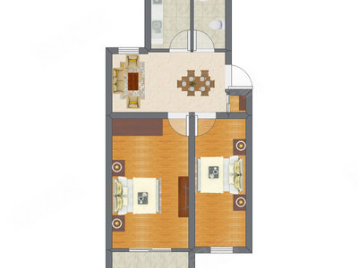 2室1厅 54.56平米户型图