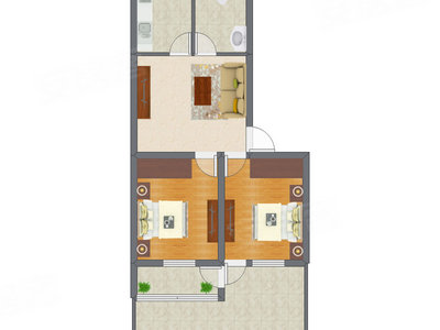 2室1厅 64.54平米户型图