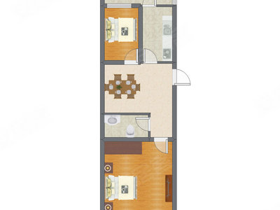 2室1厅 69.14平米