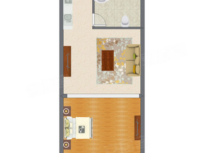 1室1厅 50.56平米户型图