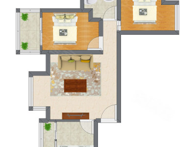 2室1厅 69.48平米户型图