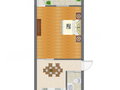 1室1厅 37.79平米户型图