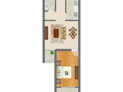 1室2厅 69.02平米户型图