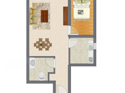1室2厅 55.25平米户型图