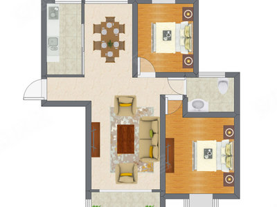 2室2厅 90.98平米户型图