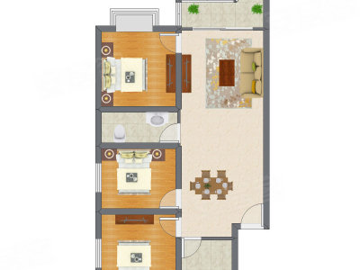 3室2厅 65.70平米