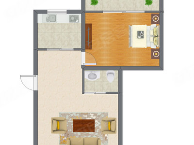 1室1厅 57.18平米