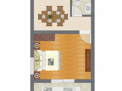 1室1厅 24.36平米户型图