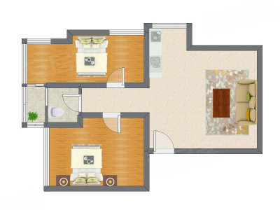 2室1厅 88.75平米户型图