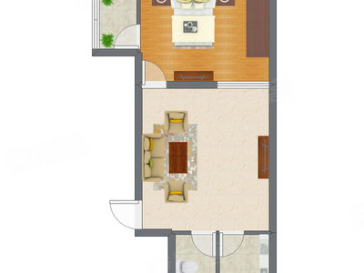 1室1厅 47.47平米户型图