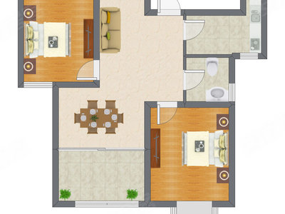 2室2厅 80.00平米