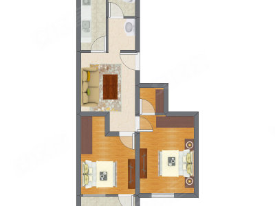 2室1厅 45.29平米户型图