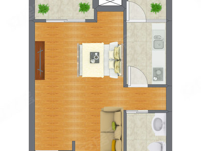 1室0厅 34.39平米户型图