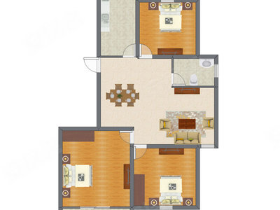 3室1厅 94.96平米户型图