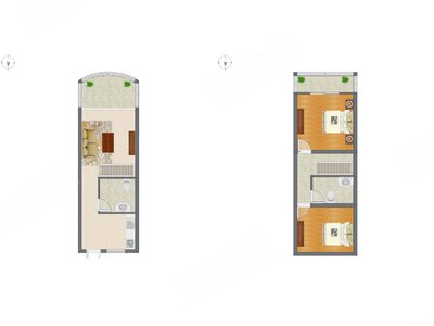 2室1厅 38.16平米户型图