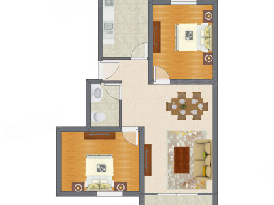 2室2厅 89.62平米户型图