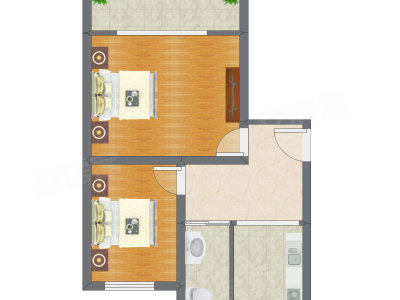 2室1厅 63.67平米户型图