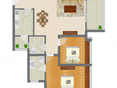 2室2厅 91.00平米户型图
