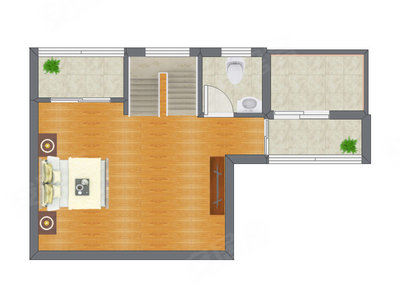 1室2厅 34.73平米户型图