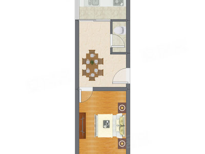 1室1厅 36.83平米户型图