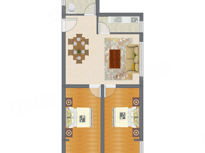 2室2厅 72.02平米户型图