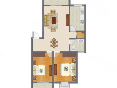 2室2厅 68.45平米户型图
