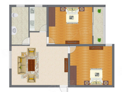 2室1厅 56.00平米户型图
