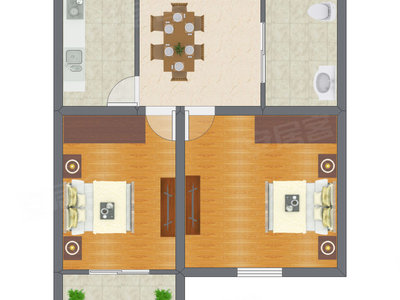 2室1厅 61.00平米户型图