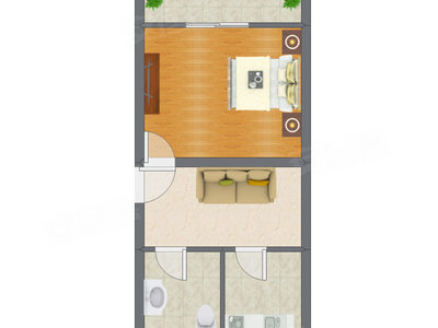 1室1厅 59.60平米户型图