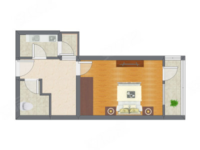 1室1厅 48.72平米户型图