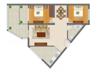 2室2厅 90.88平米户型图