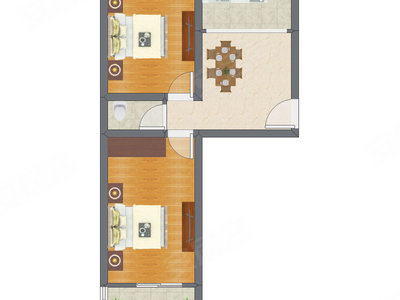 2室1厅 61.21平米户型图