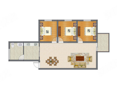 3室2厅 93.36平米户型图