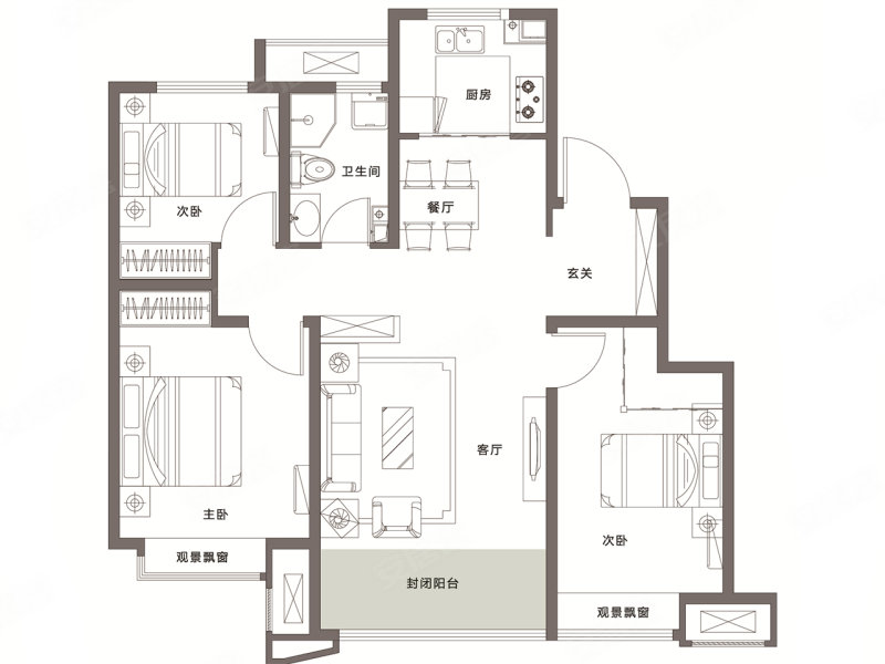 龙山华府(新房)3室2厅1卫106㎡南92万