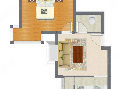 1室1厅 53.30平米户型图